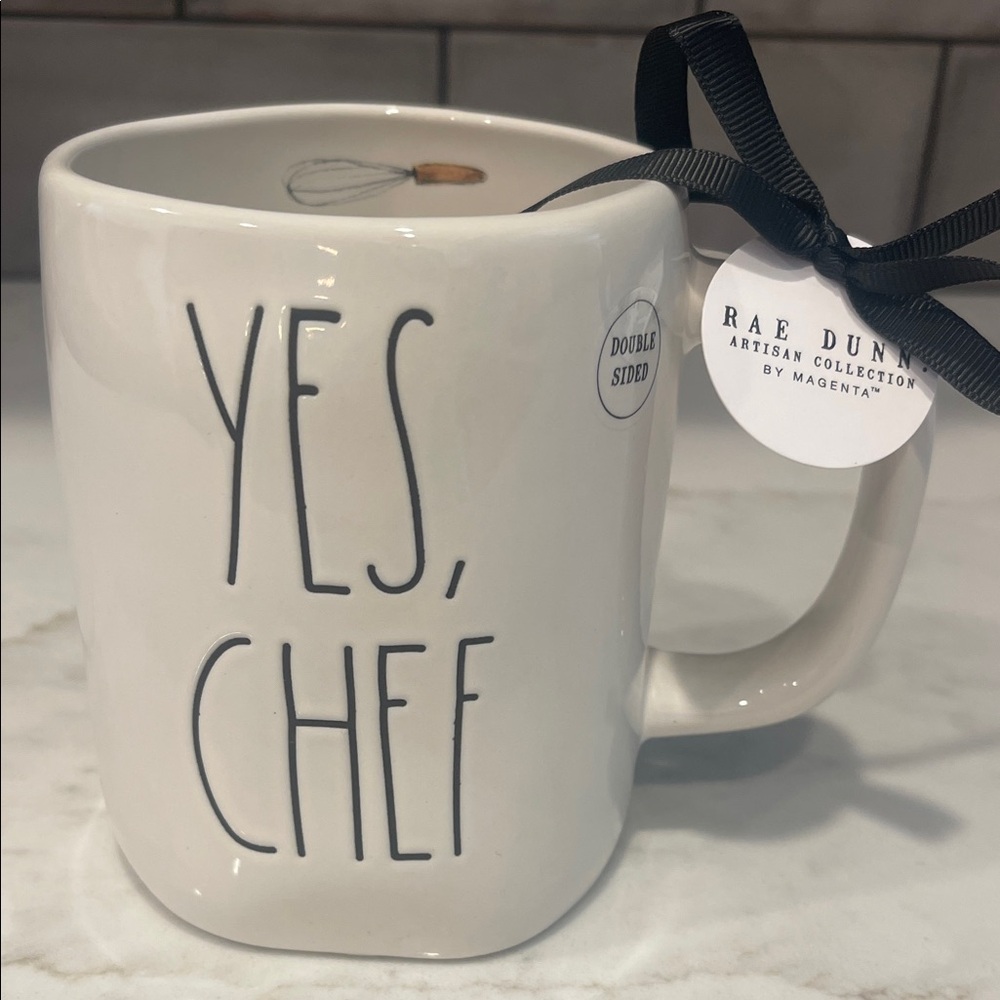 Rae Dunn White 'Yes, Chef' 👩🍳👨🍳 Mug with Kitchen Utensil Design
